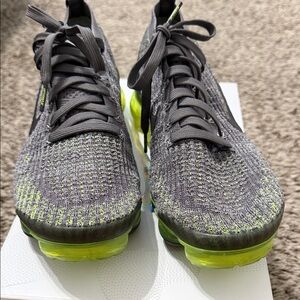 Nike Gray Knit Sneakers with Neon Yellow Accents